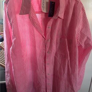 Women's Pink Striped Button Down Shirt